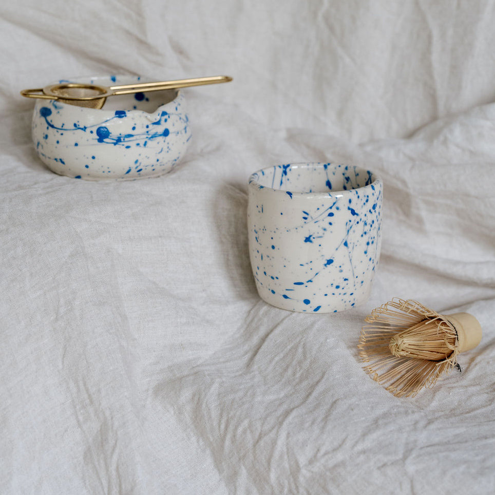 Jackson Handmade Ceramic Matcha Bowl | Speckled Blue