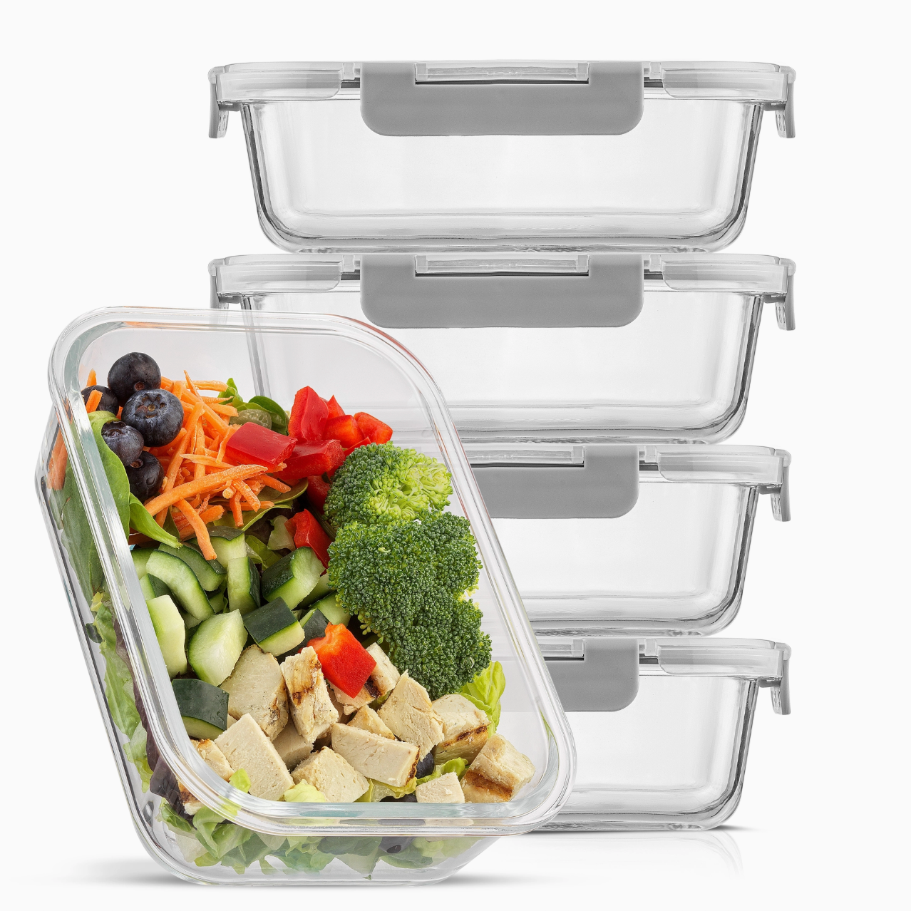 Glass Food Storage Containers with Airtight Lids - Set of 5
