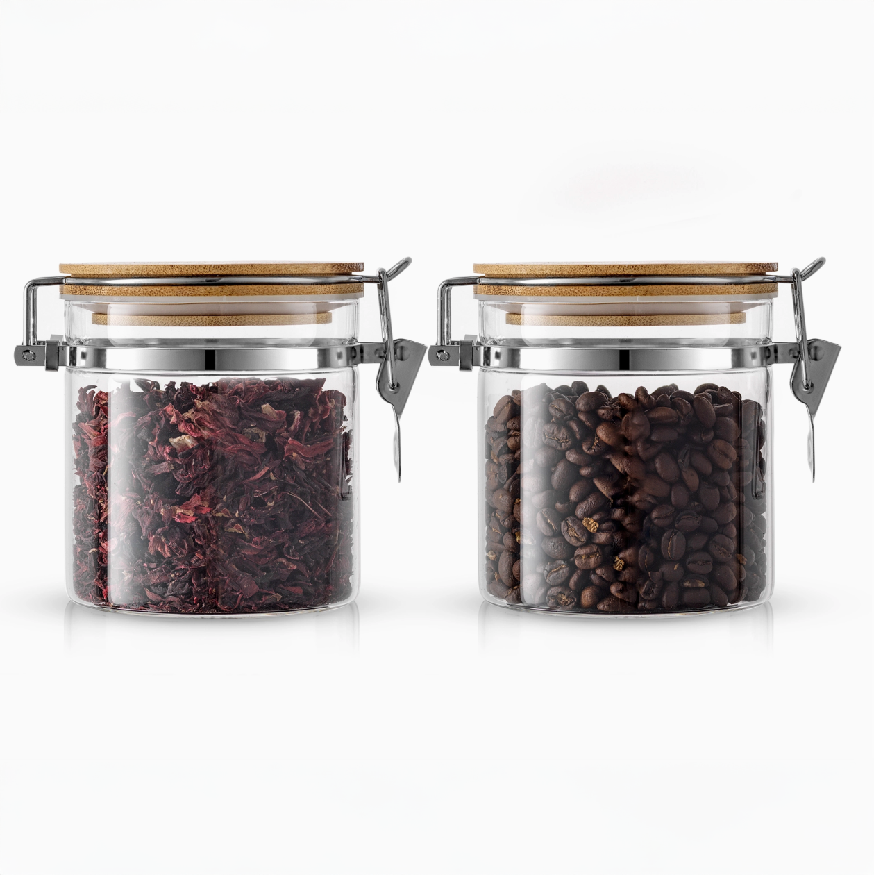 Glass Food Storage Jars with Airtight Bamboo Lids - Medium