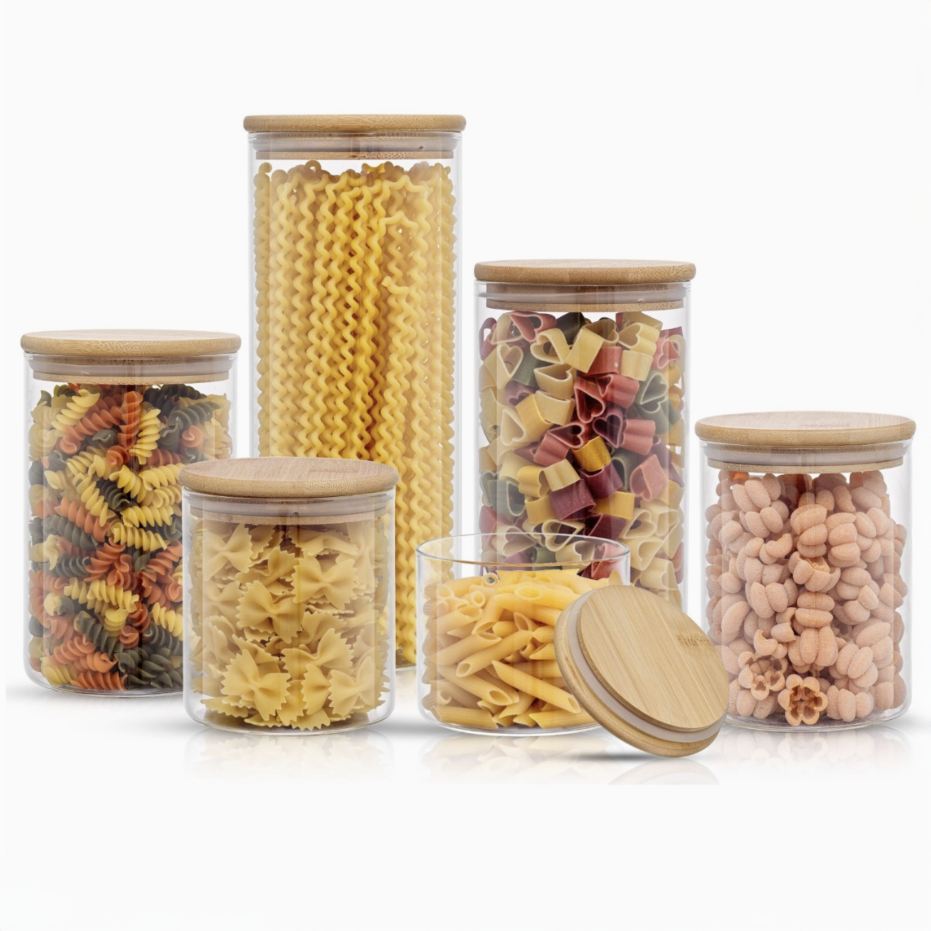 Glass Storage Jars with Airtight Bamboo Lids - Set of 6