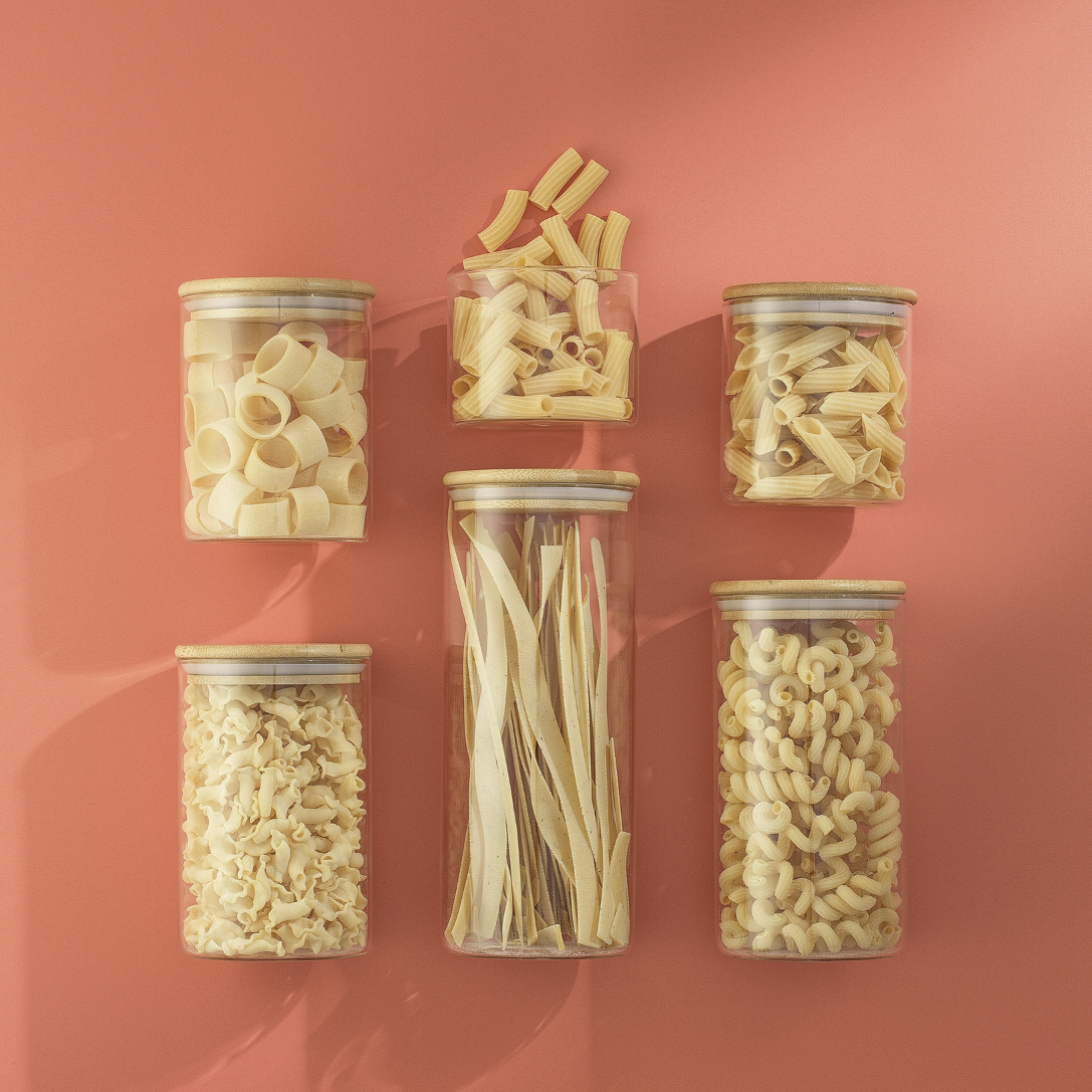 Glass Storage Jars with Airtight Bamboo Lids - Set of 6