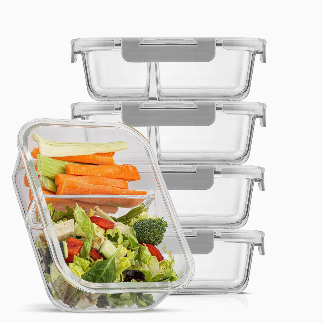 2-Sectional Food Prep Storage Containers - Set of 5