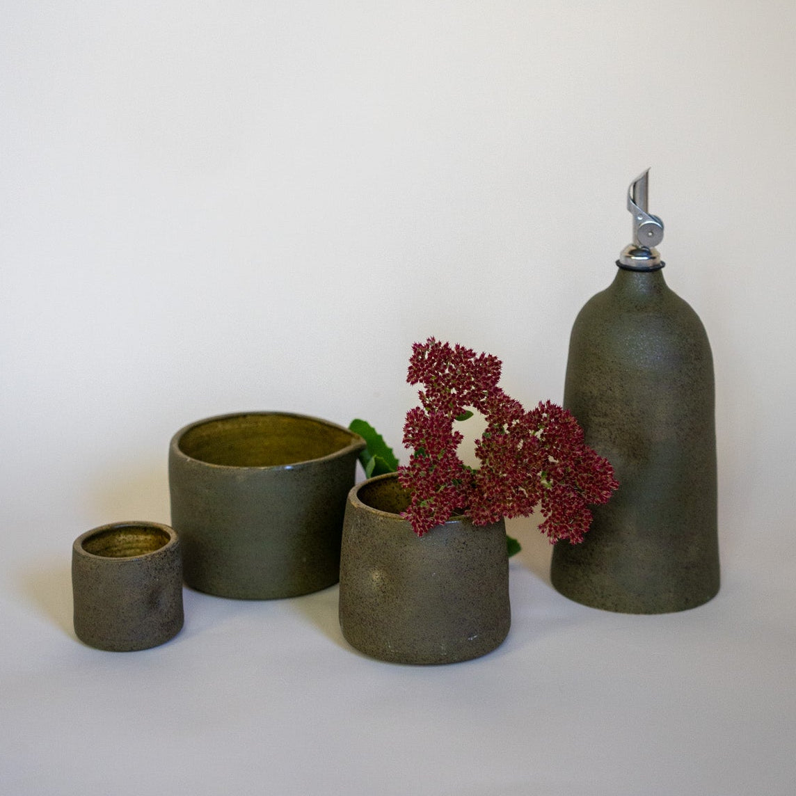 Dimple Oil Cruet - Olive