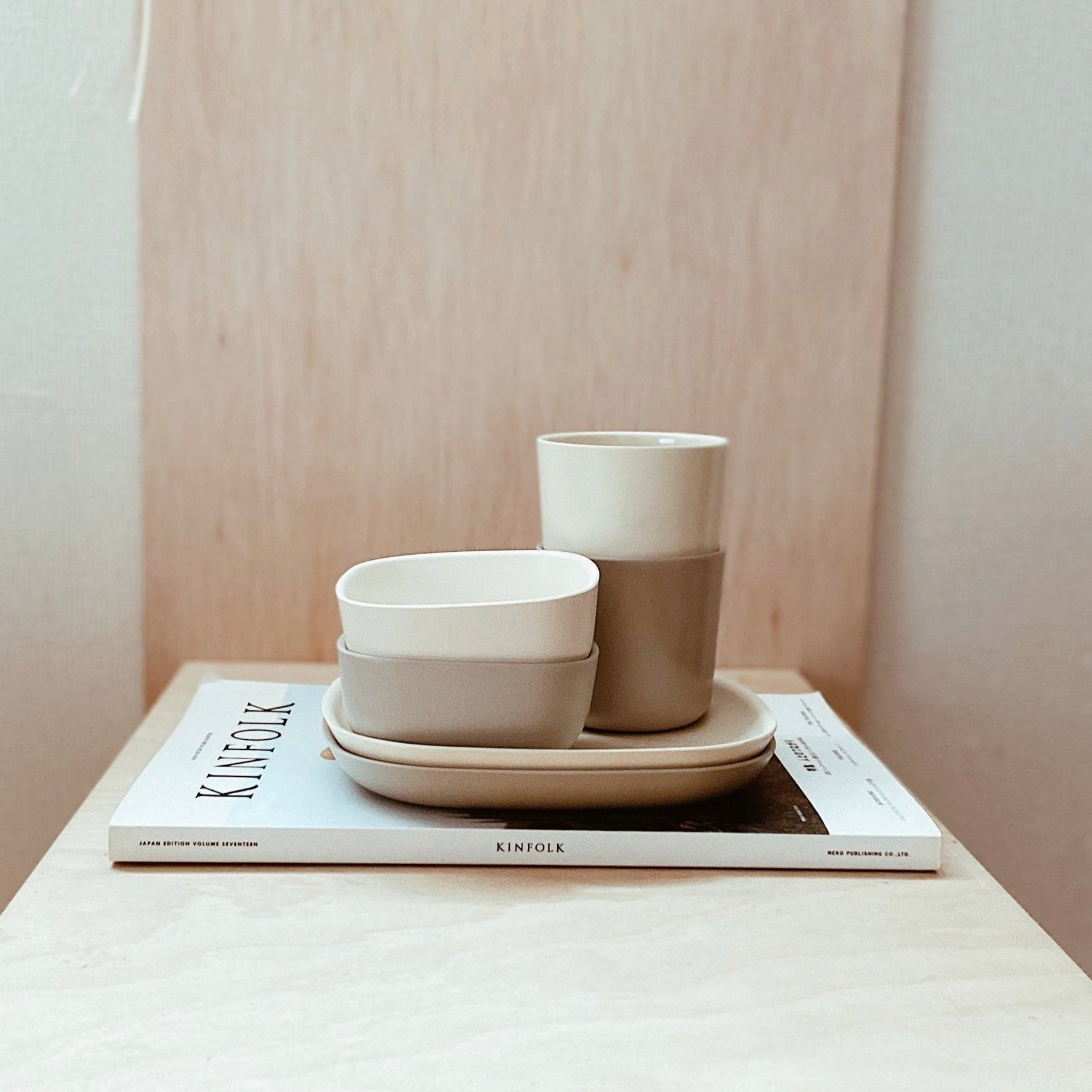 Bamboo Medium Cup, 4 Piece Set - Stone