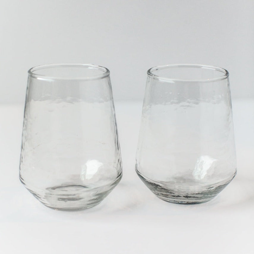 Handblown Hammered Glass Water Tumbler, Clear - set of 4