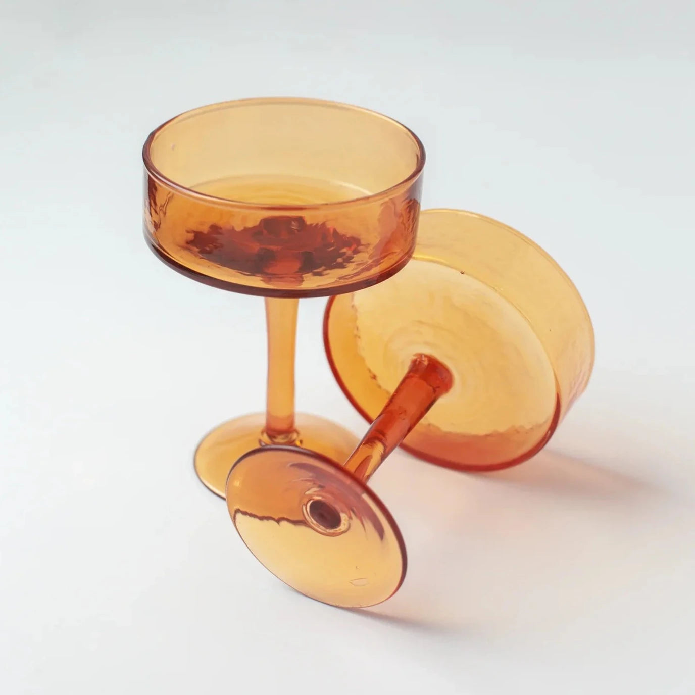 Handblown Hammered Coupe Cocktail Glasses, Amber - set of 4