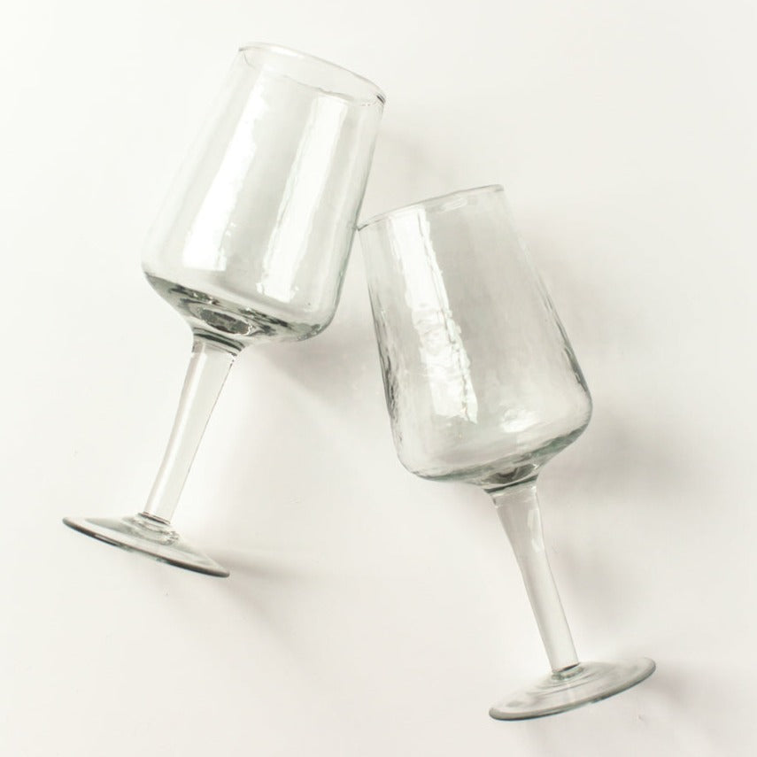 Handblown Hammered Wine Glasses, Clear - set of 4