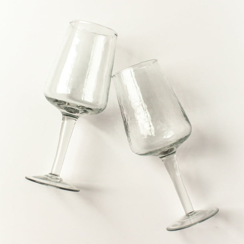 Handblown Hammered Wine Glasses, Clear - set of 4