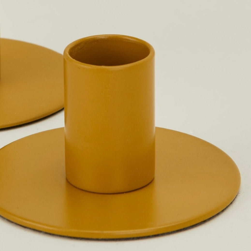 Essential Metal Candle Holders, Set Of 2 - Mustard