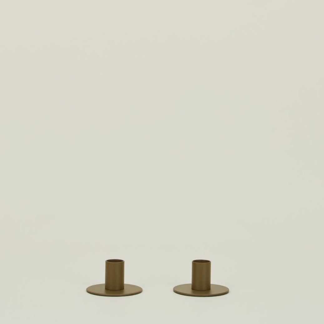 Essential Metal Candle Holders, Set Of 2 - Olive