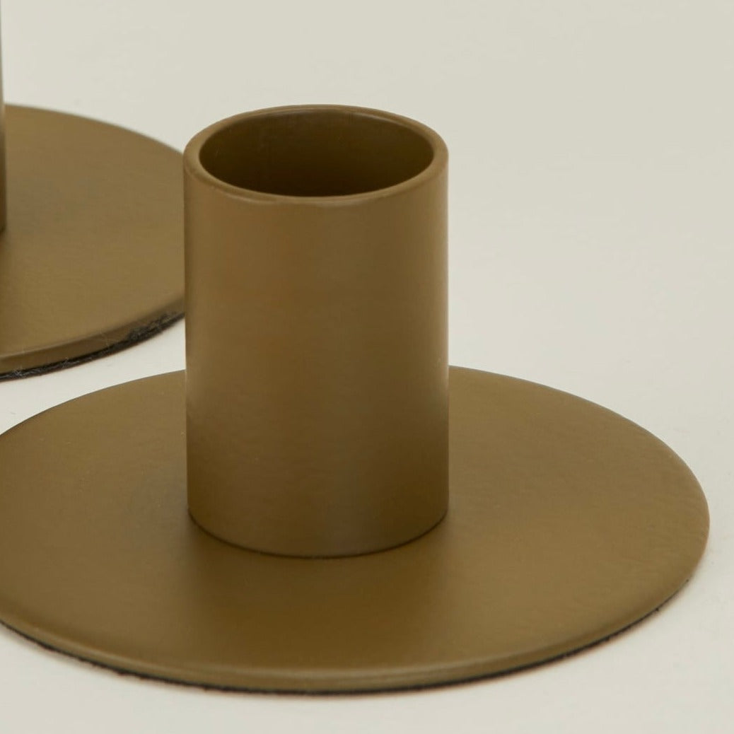 Essential Metal Candle Holders, Set Of 2 - Olive