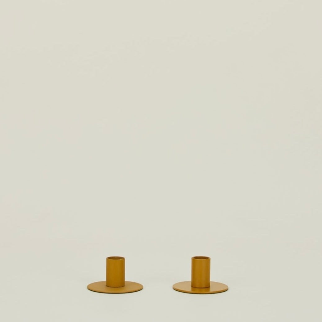 Essential Metal Candle Holders, Set Of 2 - Mustard
