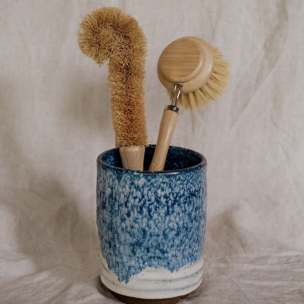Ocean Breeze Handmade Ceramic Dish Brush Holder with Drainage Holes