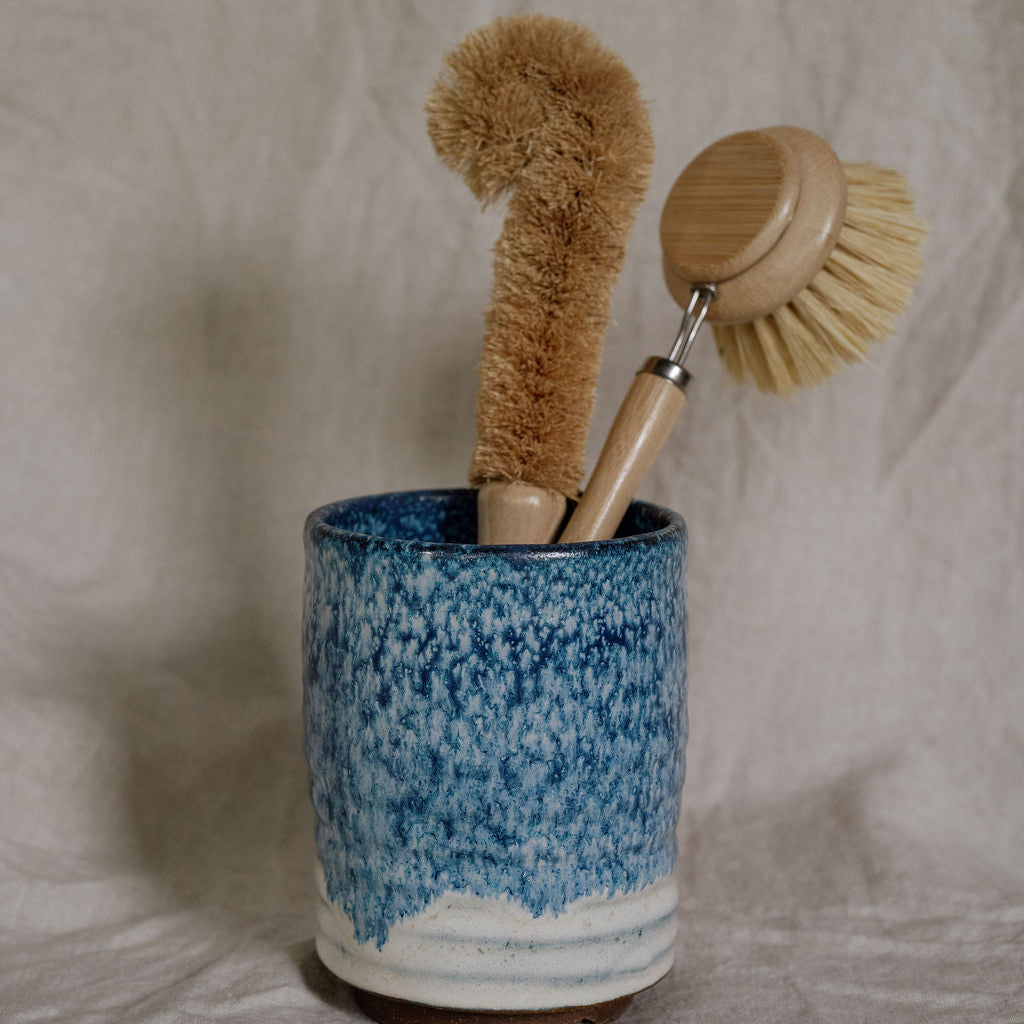 Ocean Breeze Handmade Ceramic Dish Brush Holder with Drainage Holes