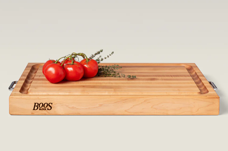 Boos Block RAFR Cutting Board With Juice Groove & Metal Handles 2-1/4" Thick (Handle Boards), Maple
