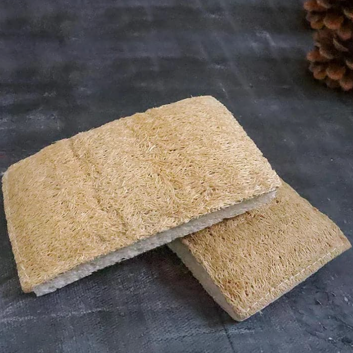 Wood Pulp & Loofah Sponges - Set of 2 Sponges