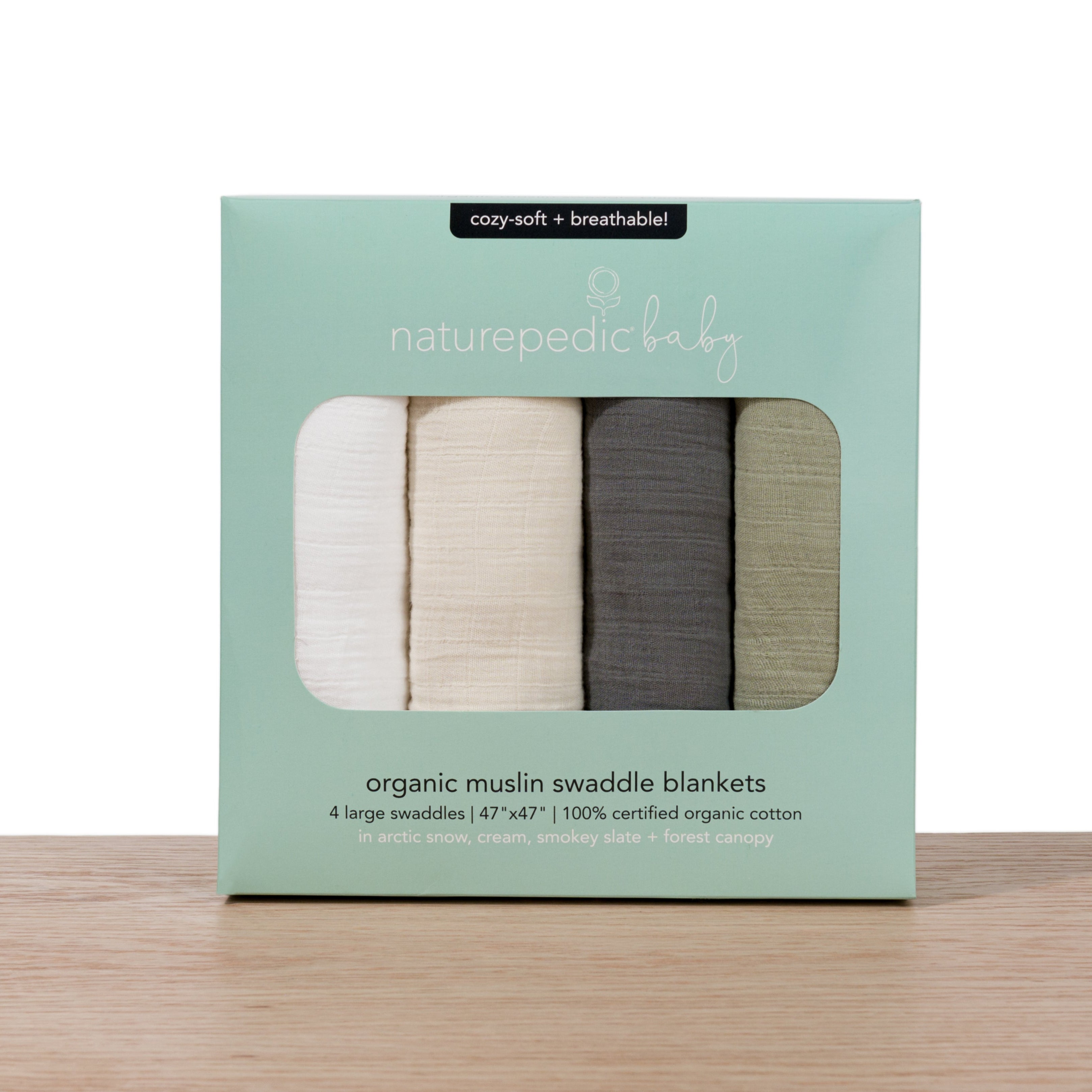 Organic Breathable Swaddle Blankets 4-Color Pack
