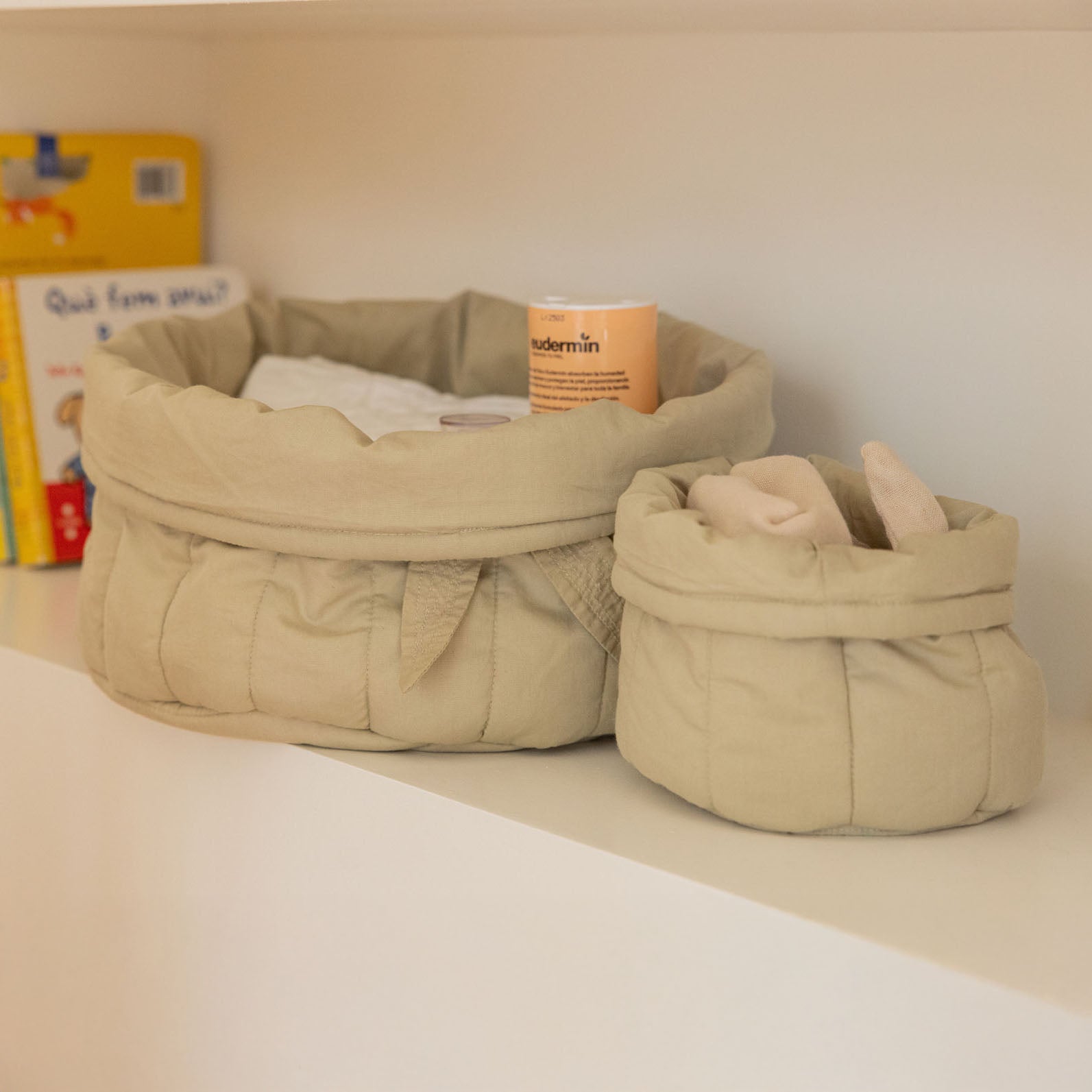 Bambie Olive Set Of 2 Quilted Baskets