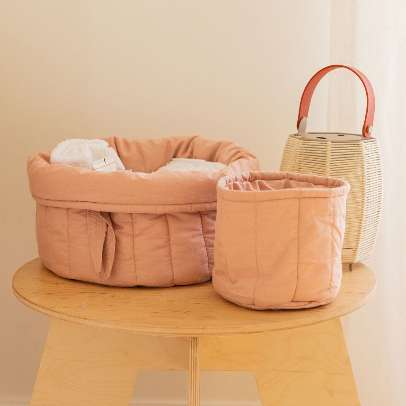 Bambie Vint Nude Set Of 2 Quilted Baskets