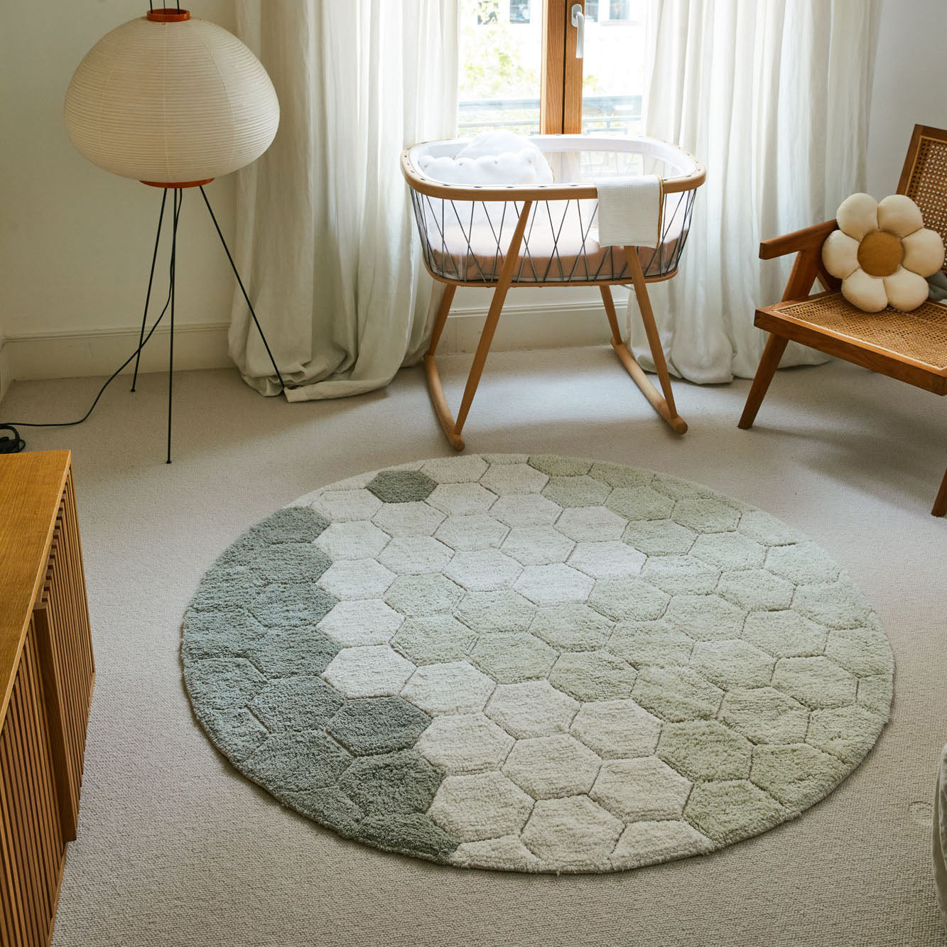 Blue Sage Honeycomb Washable Rug Round