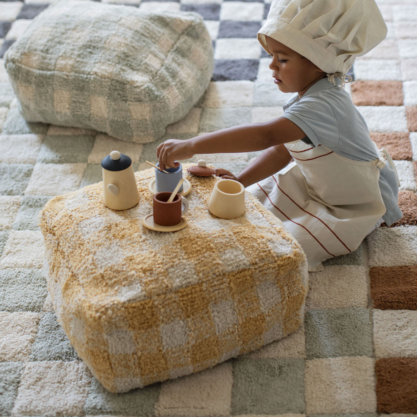 Blue Sage Washable Kitchen Tiles Rug