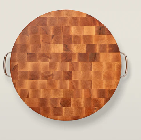 Boos Block Round Chopping Block with Metal Handles 3" Thick (Handle Boards), Maple