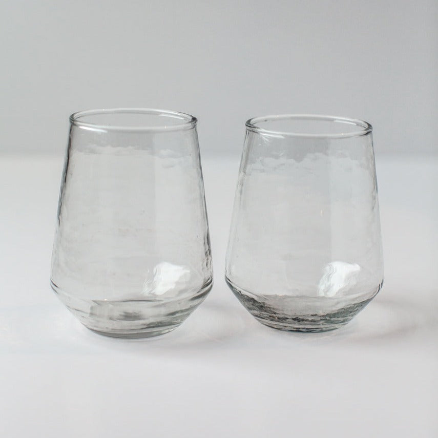 Handblown Hammered Glass Water Tumbler, Clear - set of 4