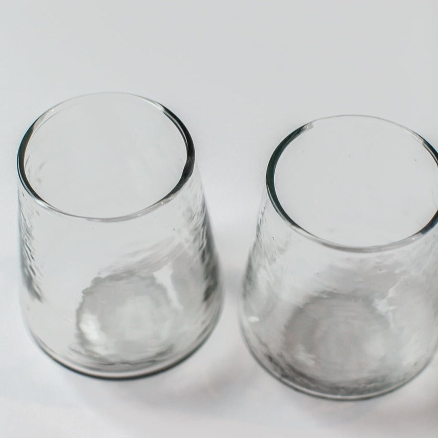 Handblown Hammered Glass Water Tumbler, Clear - set of 4