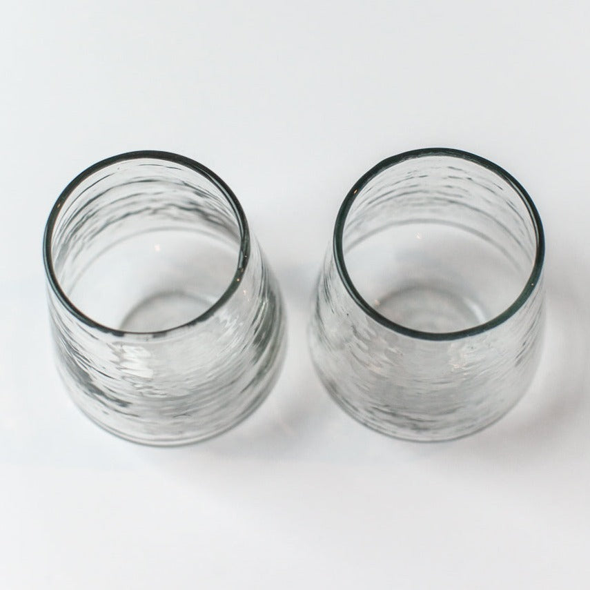 Handblown Hammered Glass Water Tumbler, Clear - set of 4