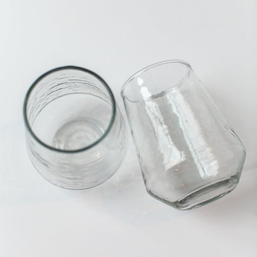 Handblown Hammered Glass Water Tumbler, Clear - set of 4