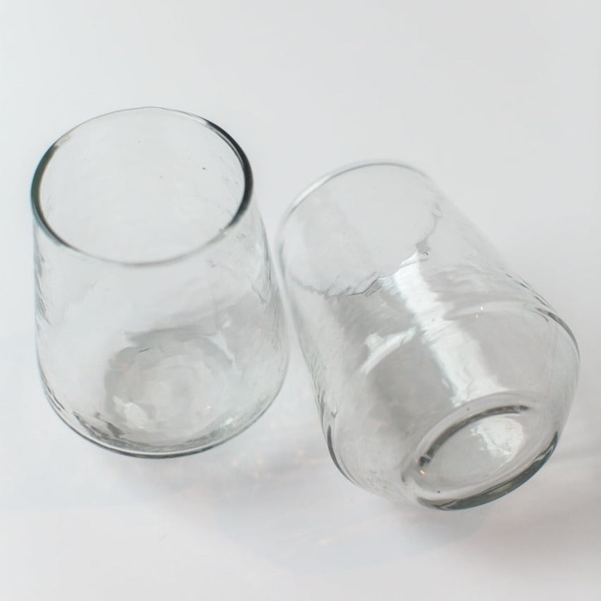 Handblown Hammered Glass Water Tumbler, Clear - set of 4