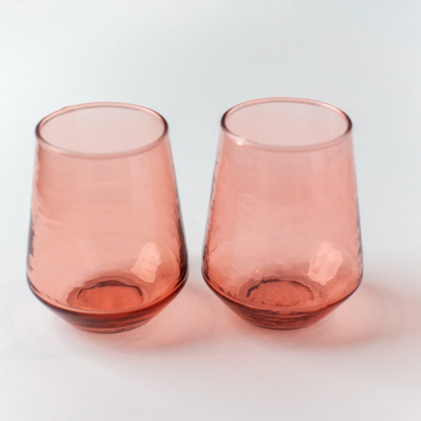 Handblown Hammered Glass Water Tumbler, Blush - set of 4