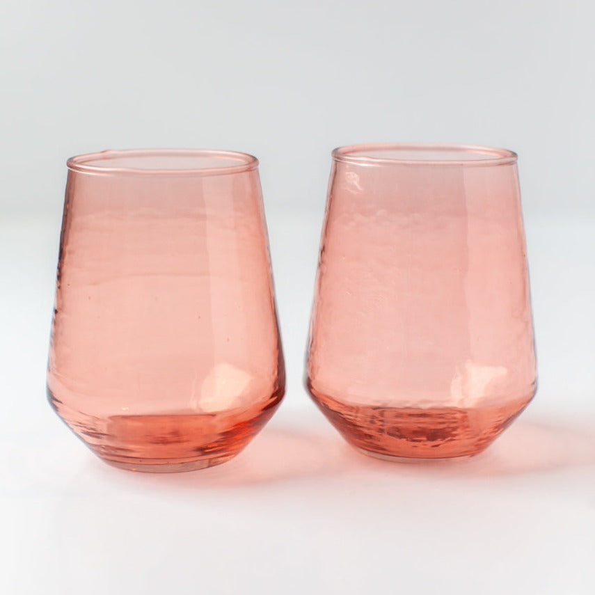 Handblown Hammered Glass Water Tumbler, Blush - set of 4