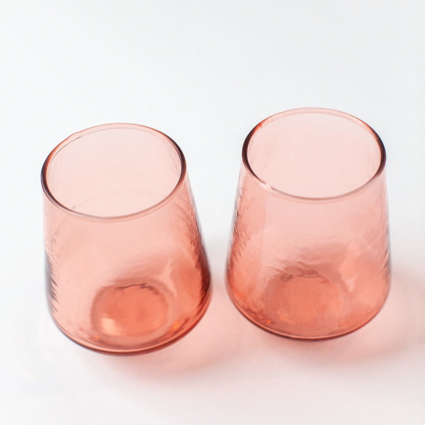 Handblown Hammered Glass Water Tumbler, Blush - set of 4