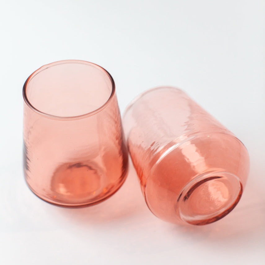 Handblown Hammered Glass Water Tumbler, Blush - set of 4