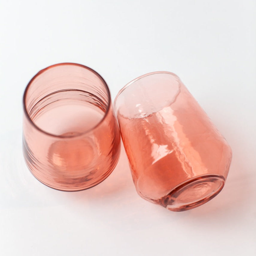 Handblown Hammered Glass Water Tumbler, Blush - set of 4