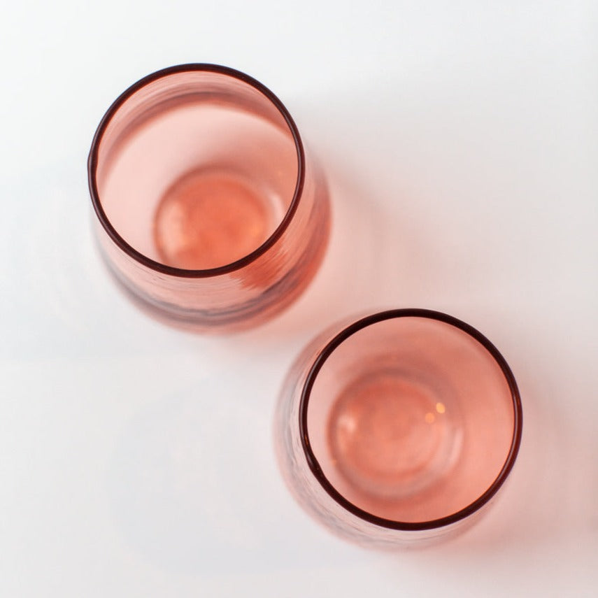 Handblown Hammered Glass Water Tumbler, Blush - set of 4