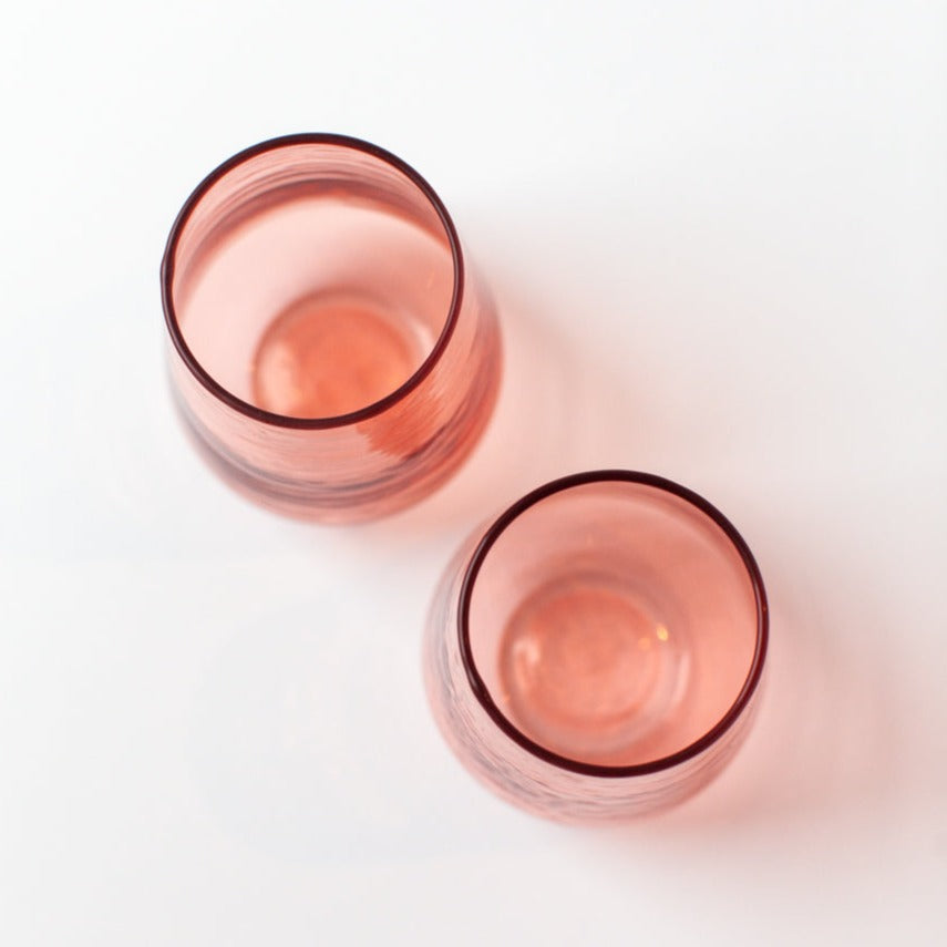 Handblown Hammered Glass Water Tumbler, Blush - set of 4