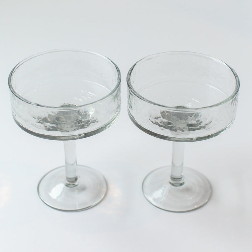 Handblown Hammered Coupe Cocktail Glasses, Clear - set of 4