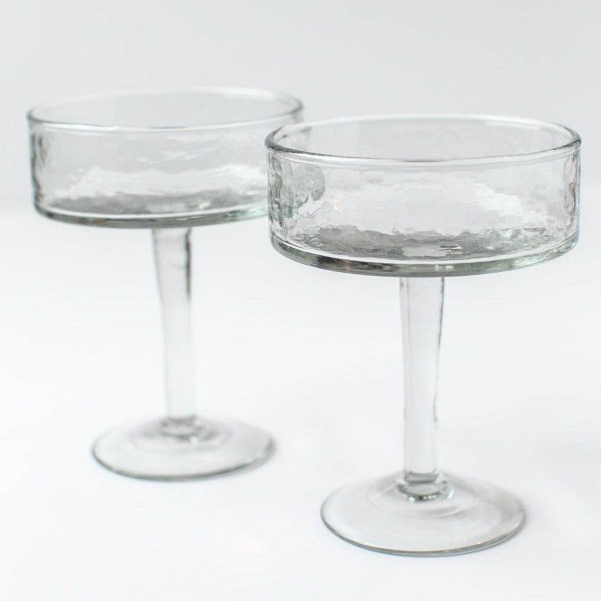 Handblown Hammered Coupe Cocktail Glasses, Clear - set of 4