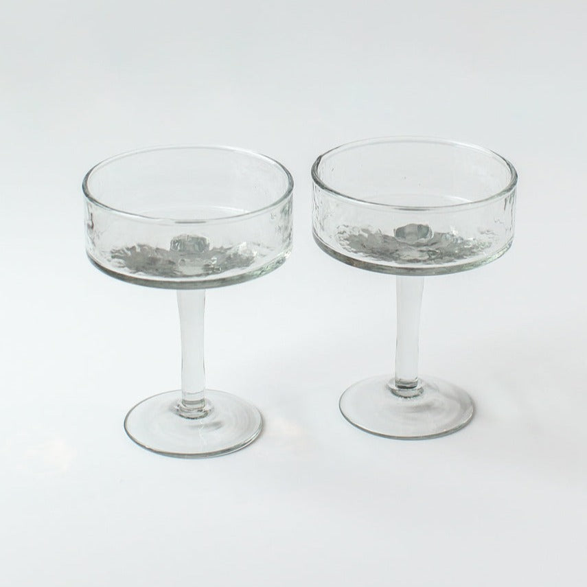 Handblown Hammered Coupe Cocktail Glasses, Clear - set of 4