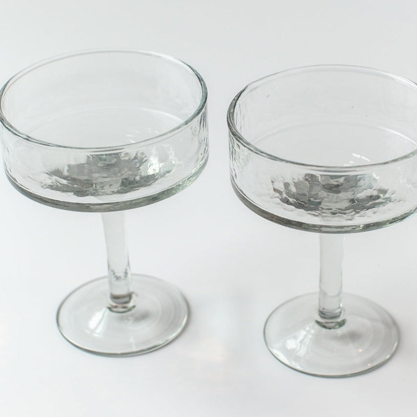 Handblown Hammered Coupe Cocktail Glasses, Clear - set of 4