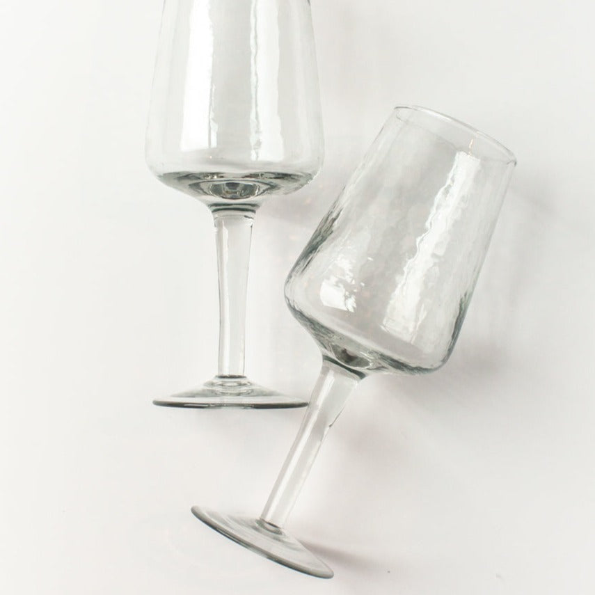 Handblown Hammered Wine Glasses, Clear - set of 4