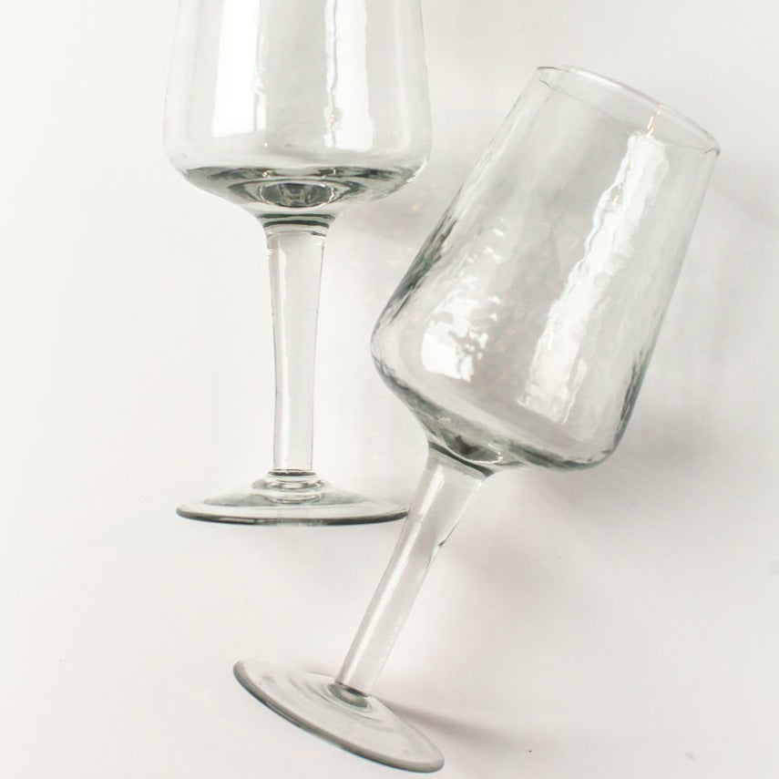 Handblown Hammered Wine Glasses, Clear - set of 4