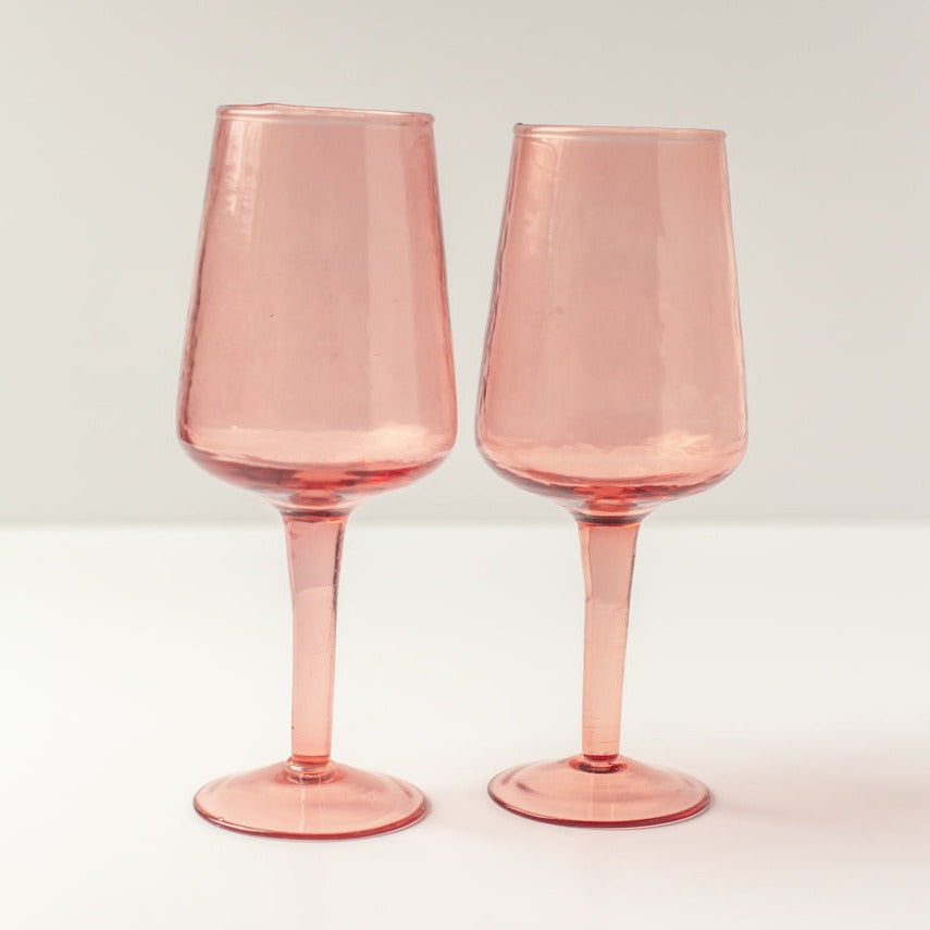 Handblown Hammered Wine Glasses, Blush - set of 4