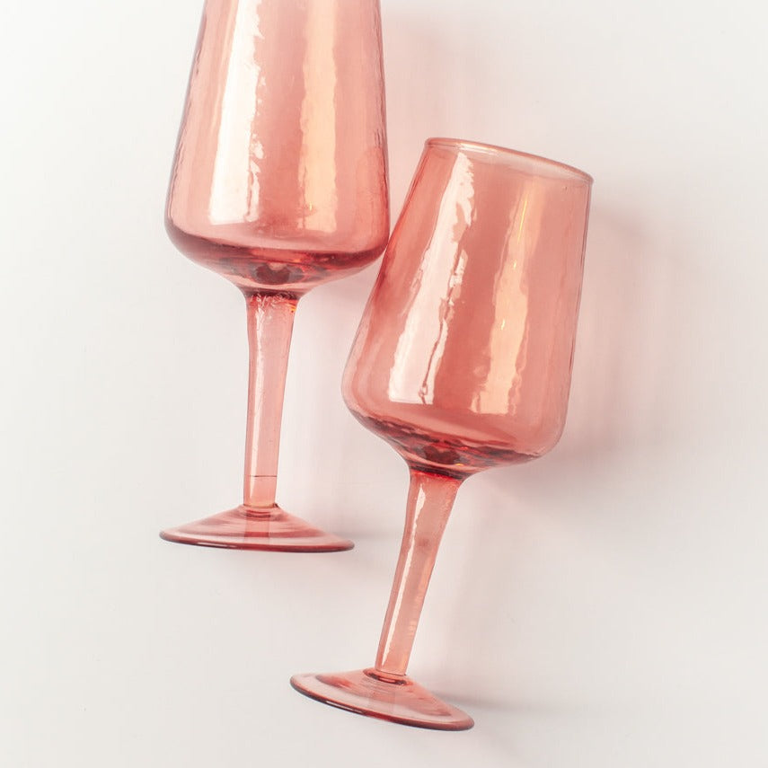 Handblown Hammered Wine Glasses, Blush - set of 4