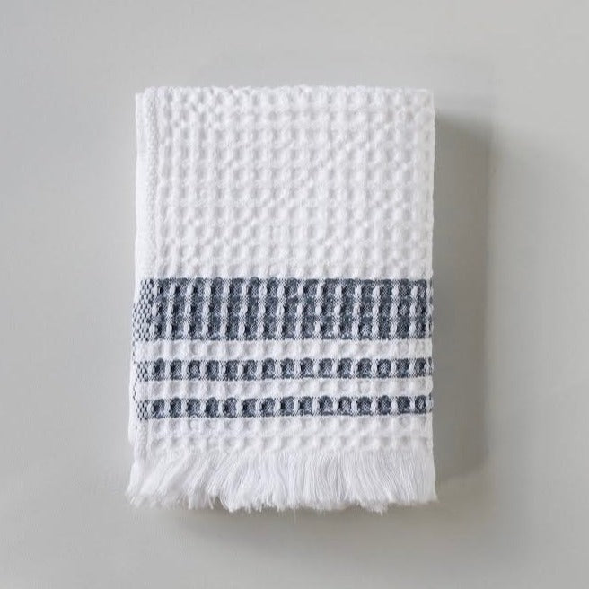 S/2 Organic Belgian Waffle Hand Towel - Ink