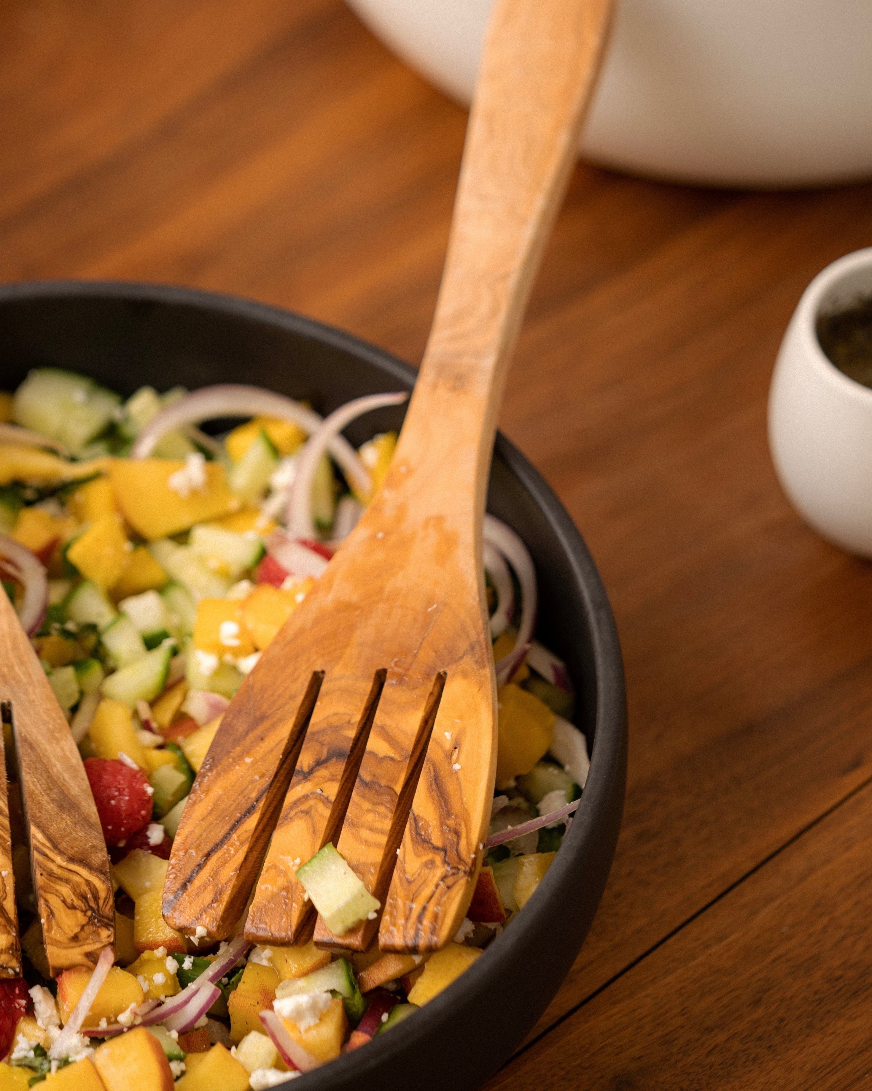 Olive Wood Serving Spatula Forks - Pair