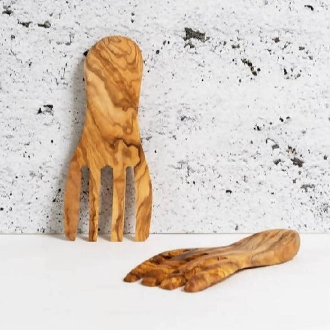 Olive Wood Salad Servers Flat Forks Set