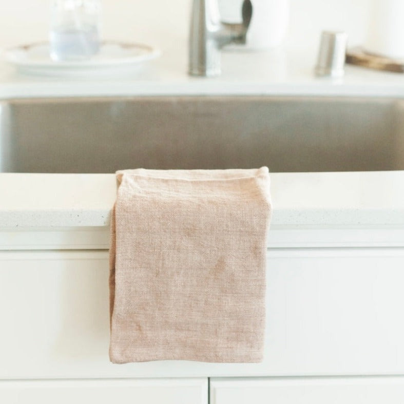 Stone Washed Linen Tea Towel - Blush